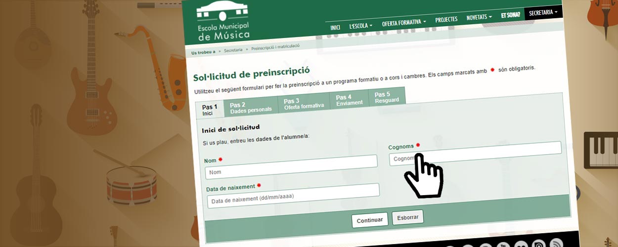 Preinscripcions a l'Escola Municipal de Música curs 2026-2027. Del 24 d'abril al 10 de maig