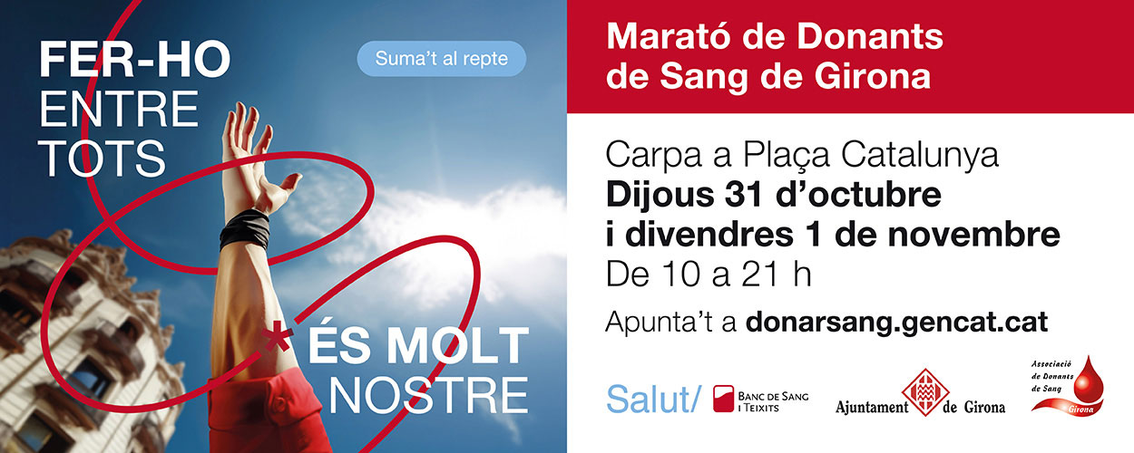 Marató de donació de sang. 31 d'octubre i  1 de novembre <br/><small>Plaça de Catalunya, de 10 a 21 h</small>