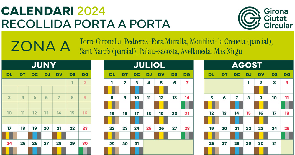 Calendari anual 2024 del Porta a Porta Zona A (fase 3 i 4)