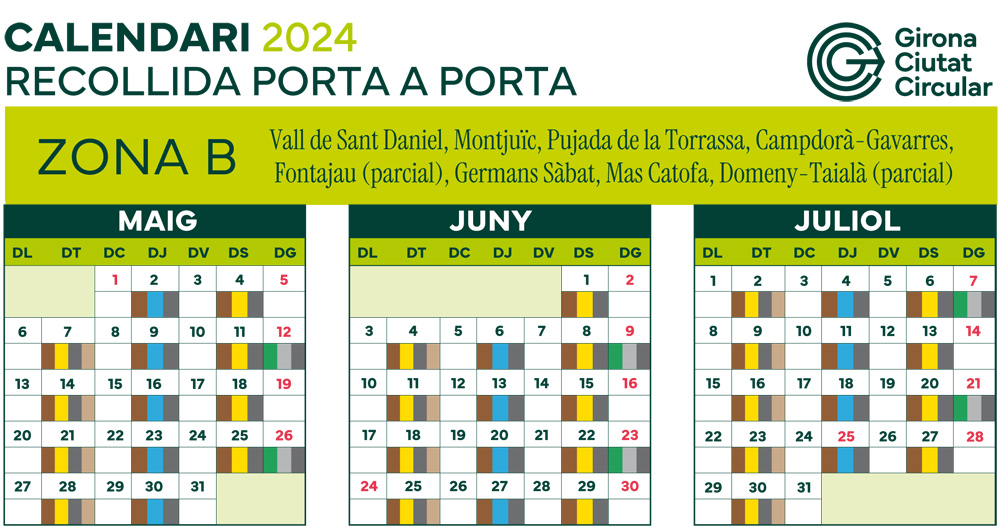 Calendari anual 2024 del Porta a Porta Zona B (fase 1 i 2)
