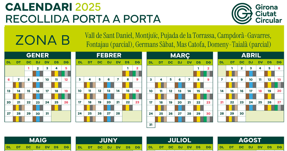 Calendari anual 2025 del Porta a Porta Zona B (fase 1 i 2)