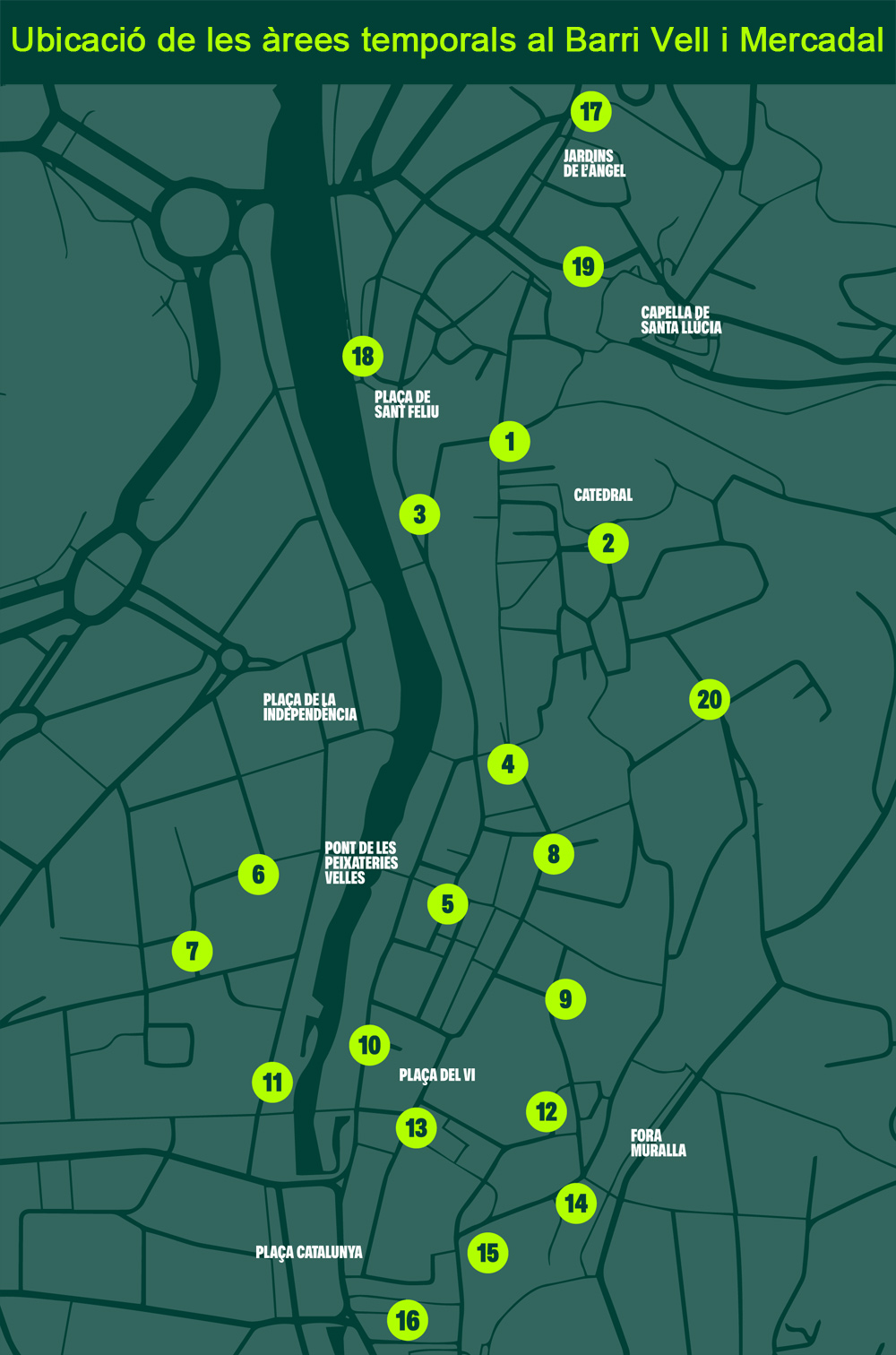 Ubicació de les àrees temporals al Barri Vell
